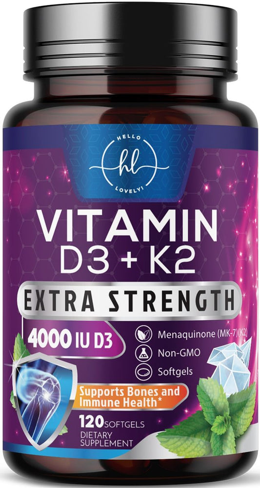 Vitamin D3 4000IU mit K2 (MK-7) - D3K2 Komplex für Knochen, Zähne, Muskeln, Calciumaufnahme, Immunsystem & Herzgesundheit - Hergestellt in den USA - 120 Softgels