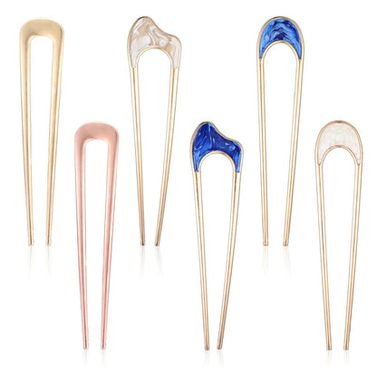 Nogeqi 6 Stück Metall U-Pins für Haarknoten, U-förmige Haarnadeln French Twist Haarspange, Vintage Haargabel für Damen, Gold Silber Chignon Haarnadeln für dickes und dünnes Haar, Accessoires