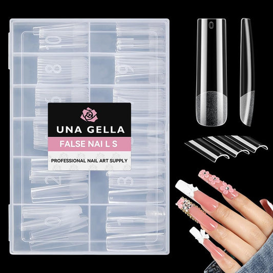 UNA GELLA Lange Quadratische Gel-Nagelspitzen XXL: Vorgeformte Full Cover Gel Tapered Square Gerade Nagelspitzen 120 Stück für Falschnägel Verlängerungen 12 Größen DIY Press On Nägel Kein Feilen Nötig