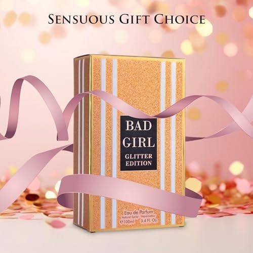 Bad Girl Glitter Edition - Oriental-Florales Parfum für Frauen - Kopfnoten von Mandel, Kaffee, Bergamotte & Zitrone - Basisduft von Tonkabohne, Kakao, Vanille, Kaschmir & Zimt - Eleganter 100ml Flakon