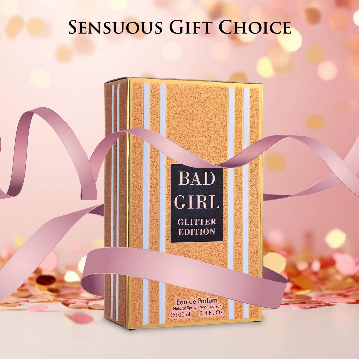 Bad Girl Glitter Edition - Oriental-Florales Parfum für Frauen - Kopfnoten von Mandel, Kaffee, Bergamotte & Zitrone - Basisduft von Tonkabohne, Kakao, Vanille, Kaschmir & Zimt - Eleganter 100ml Flakon