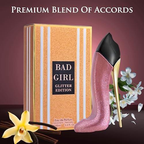 Bad Girl Glitter Edition - Oriental-Florales Parfum für Frauen - Kopfnoten von Mandel, Kaffee, Bergamotte & Zitrone - Basisduft von Tonkabohne, Kakao, Vanille, Kaschmir & Zimt - Eleganter 100ml Flakon