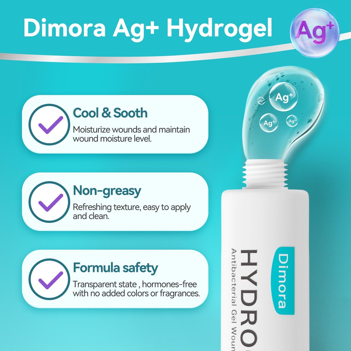 Dimora Antibakterielles Gel-Wundverband 1oz – Silber-Hydrogel Erste-Hilfe-Salbe zur Wundheilung, antibakterielle Pflege für kleine Schnitte, Schürfwunden, Platzwunden & Verbrennungen, sichere nicht-amorphe Formel