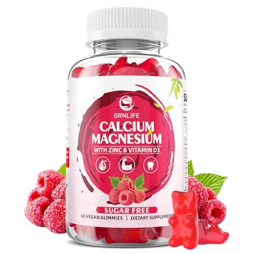 GrnLife Calcium Magnesium Zink Gummibärchen mit Vitamin D3, Zuckerfrei, Himbeergeschmack, 60 Stück