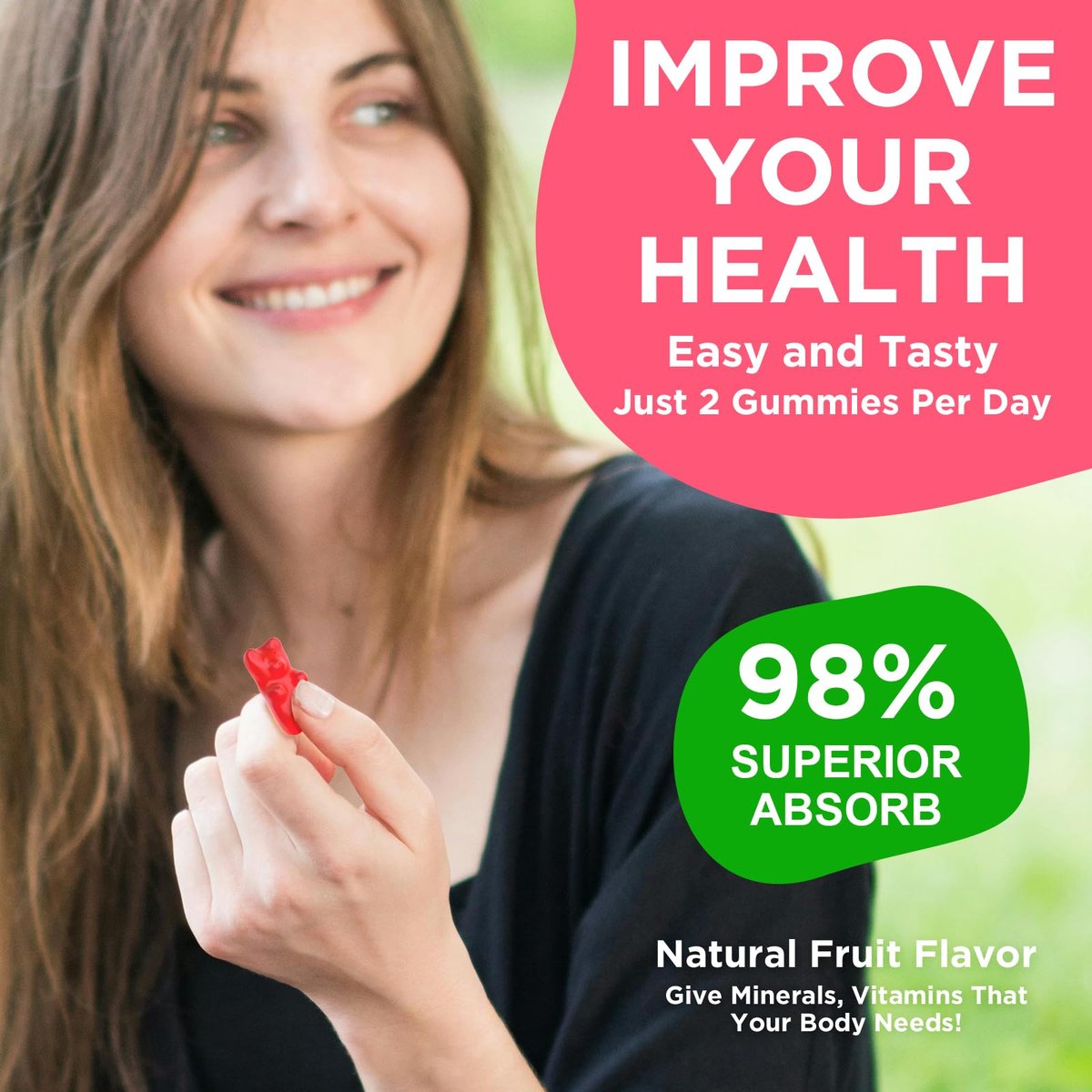 GrnLife Calcium Magnesium Zink Gummibärchen mit Vitamin D3, Zuckerfrei, Himbeergeschmack, 60 Stück