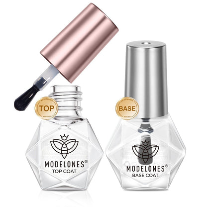 modelones 2er-Set No Wipe Top Coat und Base Coat Nagellack-Set, Klarer Schnelltrocknender Nagellack mit Hochglanz und Langem Halt, Glänzender Regulärer Nagellack, Lufttrocknender Base und Top Coat, Geschenk für Frauen, Nagelkunst, 5 ML