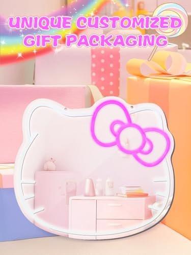 LUXUOSA Neon-Schild Spiegel-Vanity mit LED, Acryl-Wandspiegel für Make-up, Schlafzimmer, Teenager-Mädchen, Geschenk zu Geburtstag, Valentinstag, Weihnachten, Halloween, Thanksgiving