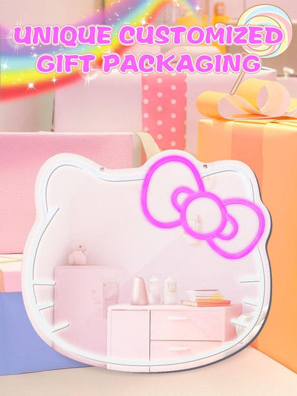 LUXUOSA Neon-Schild Spiegel-Vanity mit LED, Acryl-Wandspiegel für Make-up, Schlafzimmer, Teenager-Mädchen, Geschenk zu Geburtstag, Valentinstag, Weihnachten, Halloween, Thanksgiving
