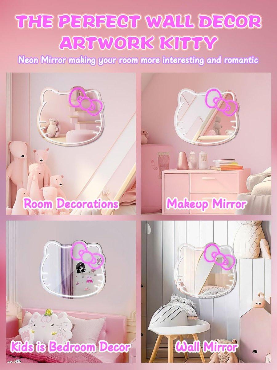 LUXUOSA Neon-Schild Spiegel-Vanity mit LED, Acryl-Wandspiegel für Make-up, Schlafzimmer, Teenager-Mädchen, Geschenk zu Geburtstag, Valentinstag, Weihnachten, Halloween, Thanksgiving