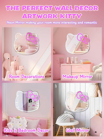 LUXUOSA Neon-Schild Spiegel-Vanity mit LED, Acryl-Wandspiegel für Make-up, Schlafzimmer, Teenager-Mädchen, Geschenk zu Geburtstag, Valentinstag, Weihnachten, Halloween, Thanksgiving