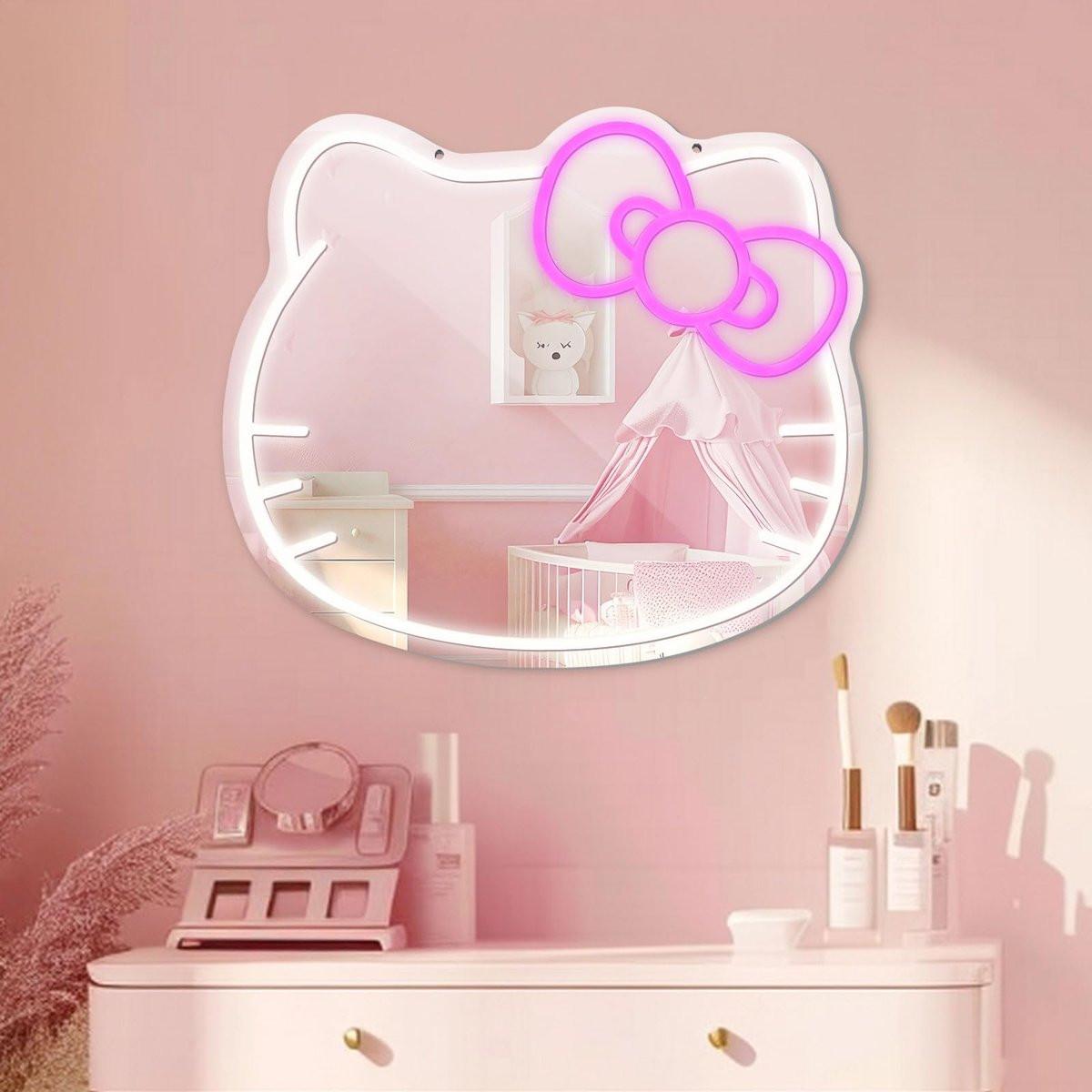 LUXUOSA Neon-Schild Spiegel-Vanity mit LED, Acryl-Wandspiegel für Make-up, Schlafzimmer, Teenager-Mädchen, Geschenk zu Geburtstag, Valentinstag, Weihnachten, Halloween, Thanksgiving