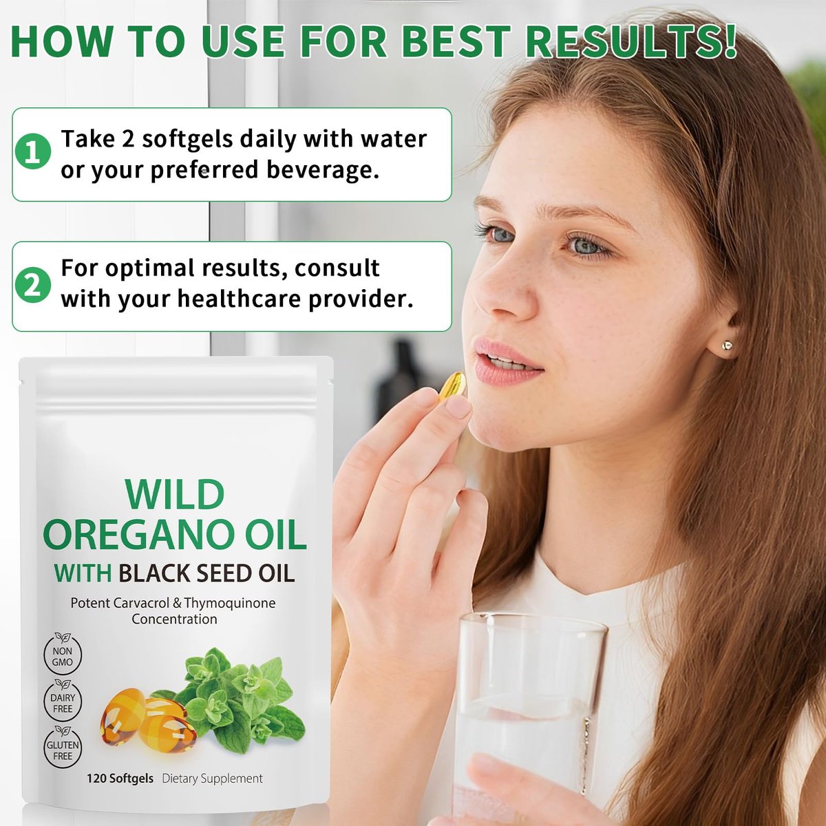 Bio-Öl aus Oregano Softgels, 120 Kapseln - 2-in-1: 6000mg Oreganoöl mit Schwarzkümmelöl 200mg, pflanzlich, organisch, Non-GMO & Immununterstützung