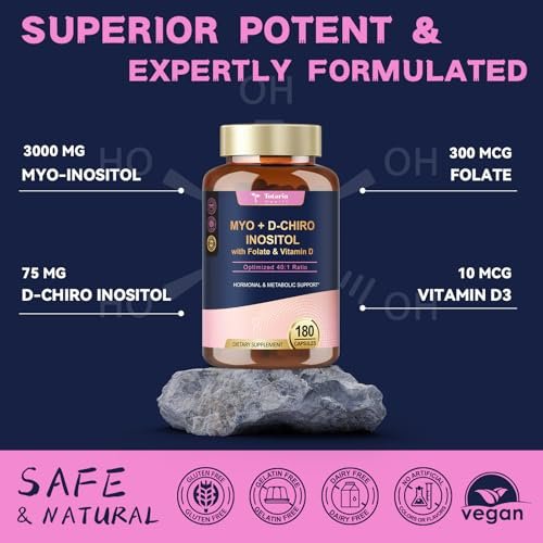 Totaria Inositol Komplex für Frauen mit Vitamin D3, Folsäure, 40:1 Myo-Inositol & D-Chiro Inositol, 180 Kapseln, 60 Portionen, 2 Monate Vorrat