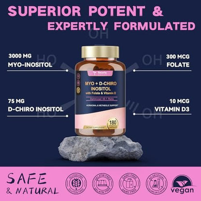 Totaria Inositol Komplex für Frauen mit Vitamin D3, Folsäure, 40:1 Myo-Inositol & D-Chiro Inositol, 180 Kapseln, 60 Portionen, 2 Monate Vorrat