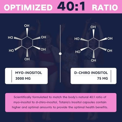 Totaria Inositol Komplex für Frauen mit Vitamin D3, Folsäure, 40:1 Myo-Inositol & D-Chiro Inositol, 180 Kapseln, 60 Portionen, 2 Monate Vorrat