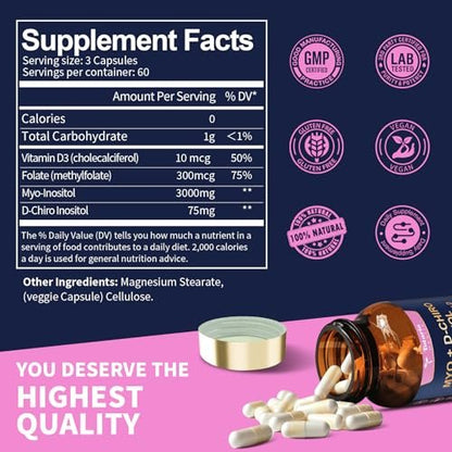 Totaria Inositol Komplex für Frauen mit Vitamin D3, Folsäure, 40:1 Myo-Inositol & D-Chiro Inositol, 180 Kapseln, 60 Portionen, 2 Monate Vorrat