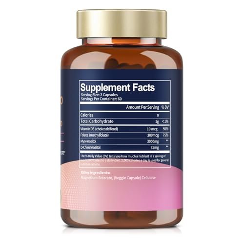 Totaria Inositol Komplex für Frauen mit Vitamin D3, Folsäure, 40:1 Myo-Inositol & D-Chiro Inositol, 180 Kapseln, 60 Portionen, 2 Monate Vorrat