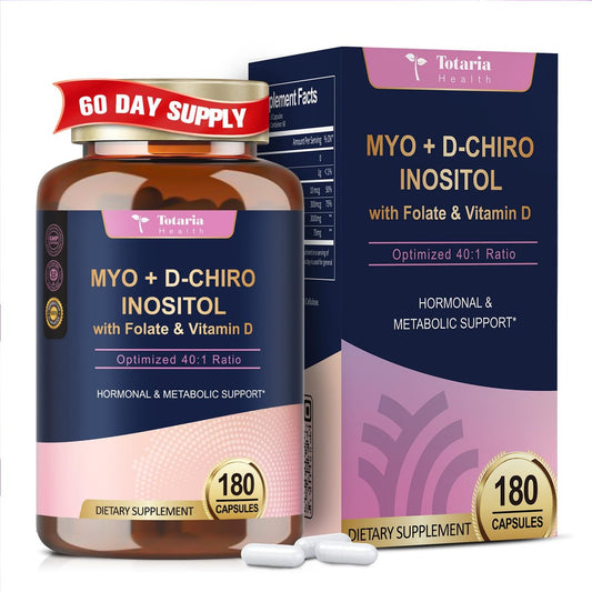 Totaria Inositol Komplex für Frauen mit Vitamin D3, Folsäure, 40:1 Myo-Inositol & D-Chiro Inositol, 180 Kapseln, 60 Portionen, 2 Monate Vorrat