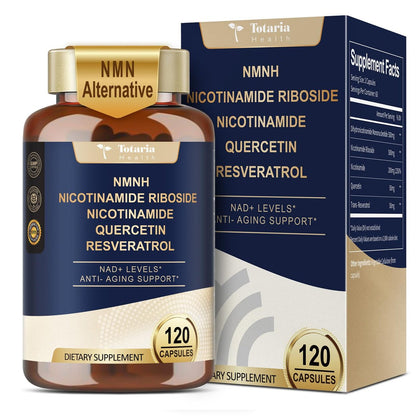 Totaria NMNH 500mg – Premium NMN-Alternative mit Niacinamid, Quercetin & Trans-Resveratrol für NAD+, Anti-Aging & Energie, 120 Kapseln