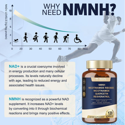Totaria NMNH 500mg – Premium NMN-Alternative mit Niacinamid, Quercetin & Trans-Resveratrol für NAD+, Anti-Aging & Energie, 120 Kapseln