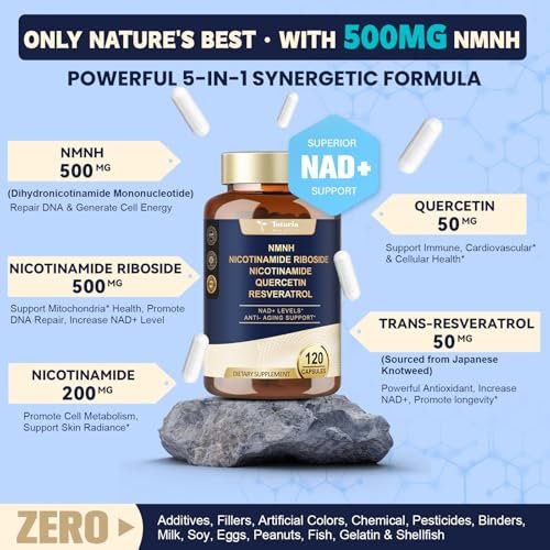 Totaria NMNH 500mg – Premium NMN-Alternative mit Niacinamid, Quercetin & Trans-Resveratrol für NAD+, Anti-Aging & Energie, 120 Kapseln
