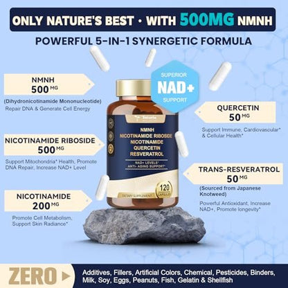 Totaria NMNH 500mg – Premium NMN-Alternative mit Niacinamid, Quercetin & Trans-Resveratrol für NAD+, Anti-Aging & Energie, 120 Kapseln