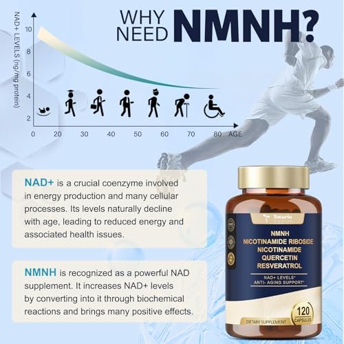 Totaria NMNH 500mg – Premium NMN-Alternative mit Niacinamid, Quercetin & Trans-Resveratrol für NAD+, Anti-Aging & Energie, 120 Kapseln