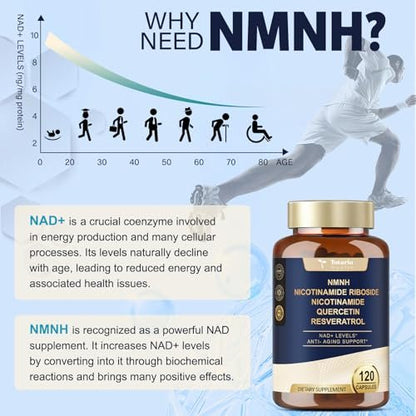 Totaria NMNH 500mg – Premium NMN-Alternative mit Niacinamid, Quercetin & Trans-Resveratrol für NAD+, Anti-Aging & Energie, 120 Kapseln