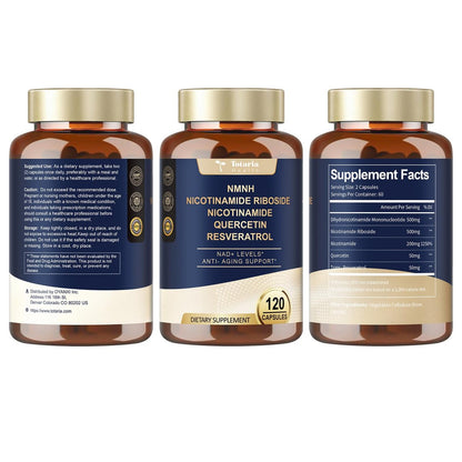 Totaria NMNH 500mg – Premium NMN-Alternative mit Niacinamid, Quercetin & Trans-Resveratrol für NAD+, Anti-Aging & Energie, 120 Kapseln