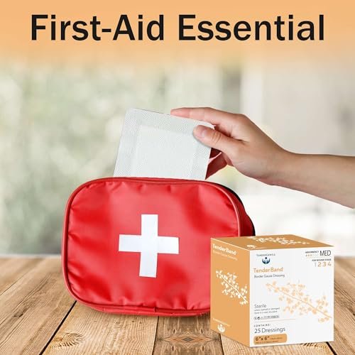 TenderGentle Bordered Gauze Island Dressing 6x6 Zoll – 25 Stück, groß, zur Wundversorgung, für Krankenhäuser, medizinische Einrichtungen, Erste-Hilfe-Sets und mehr