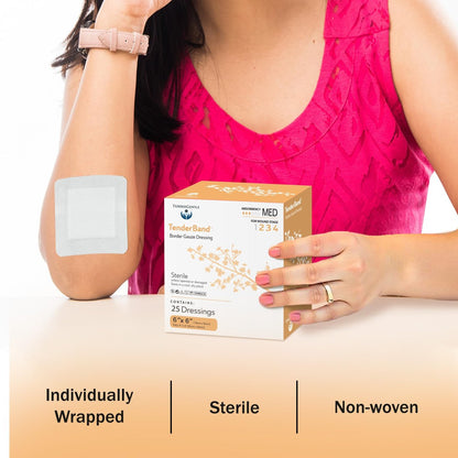 TenderGentle Bordered Gauze Island Dressing 6x6 Zoll – 25 Stück, groß, zur Wundversorgung, für Krankenhäuser, medizinische Einrichtungen, Erste-Hilfe-Sets und mehr