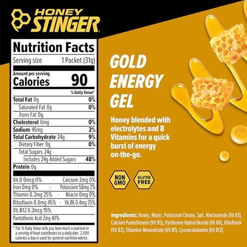 Honey Stinger Gold Energy Gel – Glutenfrei & Koffeinfrei – 12er-Pack, 13,2 Unzen – Ideale Sporternährung für Ausdauer, Laufen und Fitness