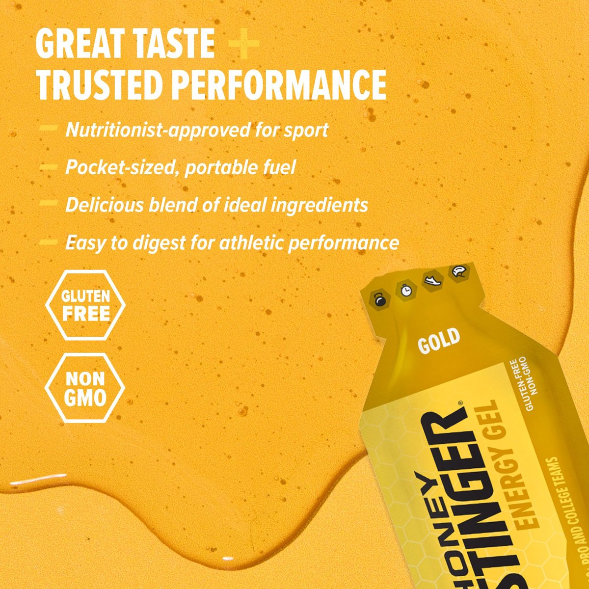 Honey Stinger Gold Energy Gel – Glutenfrei & Koffeinfrei – 12er-Pack, 13,2 Unzen – Ideale Sporternährung für Ausdauer, Laufen und Fitness