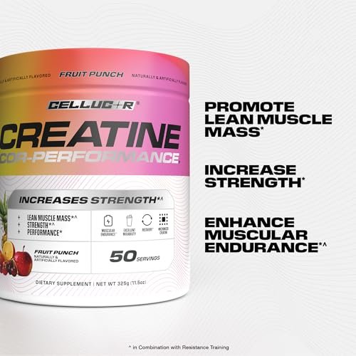 Cellucor Kreatinpulver, Fruchtpunsch-Geschmack – Steigert Kraft, Muskelmasse & Ausdauer, mikronisiertes Kreatin für schnelle Aufnahme, 5 g Kreatin pro Portion, 50 Portionen