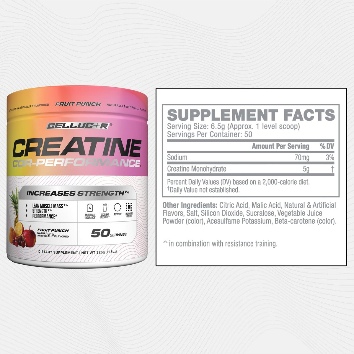 Cellucor Kreatinpulver, Fruchtpunsch-Geschmack – Steigert Kraft, Muskelmasse & Ausdauer, mikronisiertes Kreatin für schnelle Aufnahme, 5 g Kreatin pro Portion, 50 Portionen