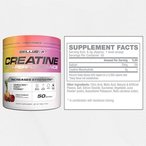 Cellucor Kreatinpulver, Fruchtpunsch-Geschmack – Steigert Kraft, Muskelmasse & Ausdauer, mikronisiertes Kreatin für schnelle Aufnahme, 5 g Kreatin pro Portion, 50 Portionen