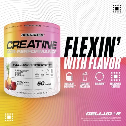 Cellucor Kreatinpulver, Fruchtpunsch-Geschmack – Steigert Kraft, Muskelmasse & Ausdauer, mikronisiertes Kreatin für schnelle Aufnahme, 5 g Kreatin pro Portion, 50 Portionen