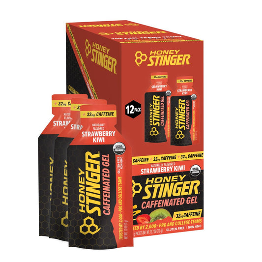 Honey Stinger Organic Strawberry Kiwi Energy Gel, koffeinhaltig & glutenfrei, für Sport, Laufen und Leistung, Sporternährung für Zuhause & Fitnessstudio, vor und während dem Training, 12er Pack, 13,2 Unzen