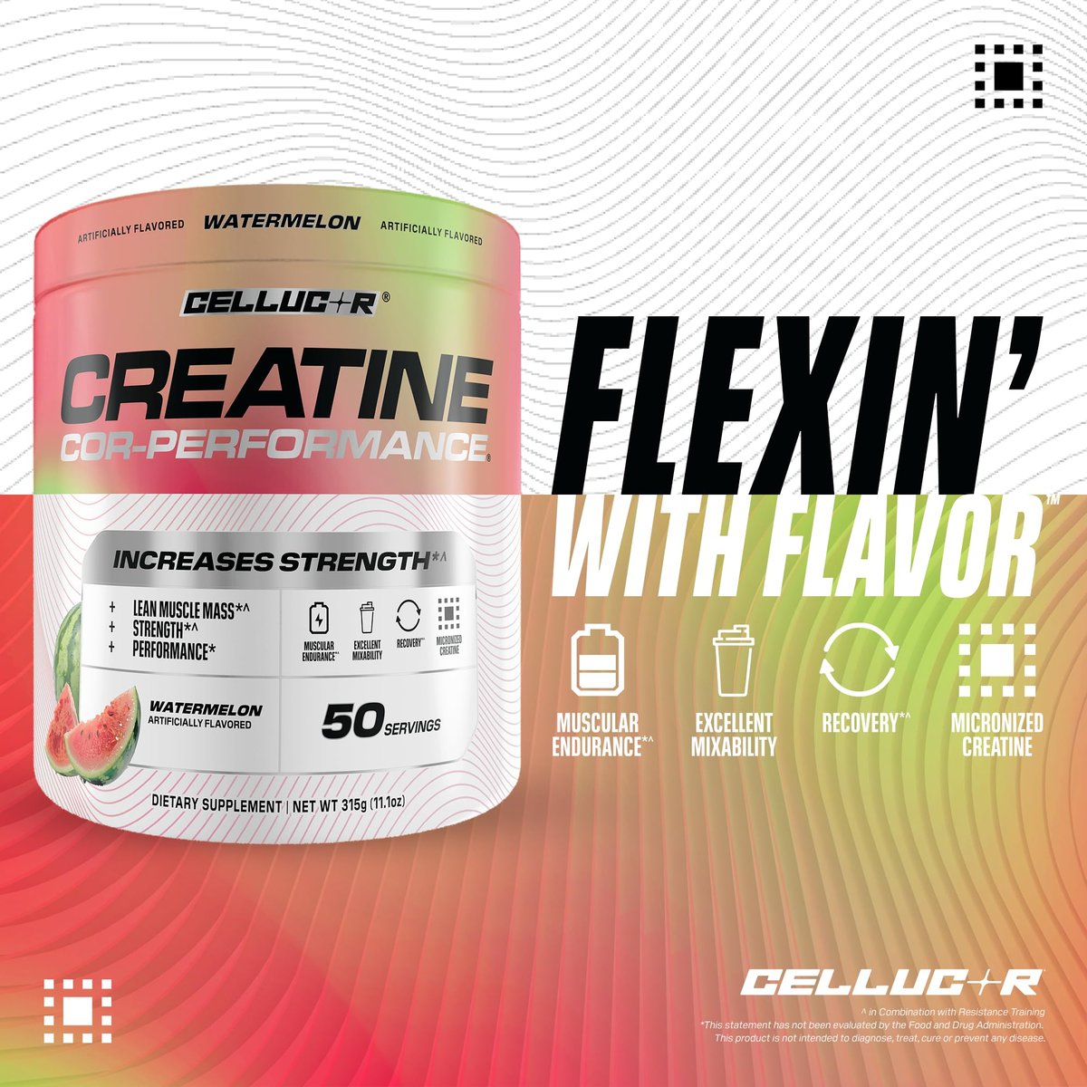 Cellucor Creatin-Pulver, Wassermelonengeschmack – Steigert Kraft, Muskelmasse & Ausdauer, mikronisiertes Creatin für schnelle Aufnahme, 5 g Creatin pro Portion, 50 Portionen