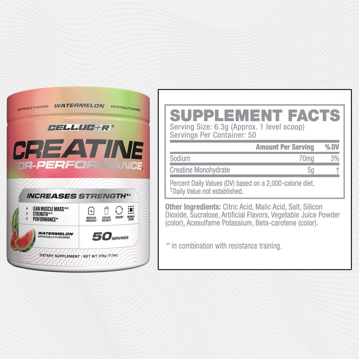 Cellucor Creatin-Pulver, Wassermelonengeschmack – Steigert Kraft, Muskelmasse & Ausdauer, mikronisiertes Creatin für schnelle Aufnahme, 5 g Creatin pro Portion, 50 Portionen