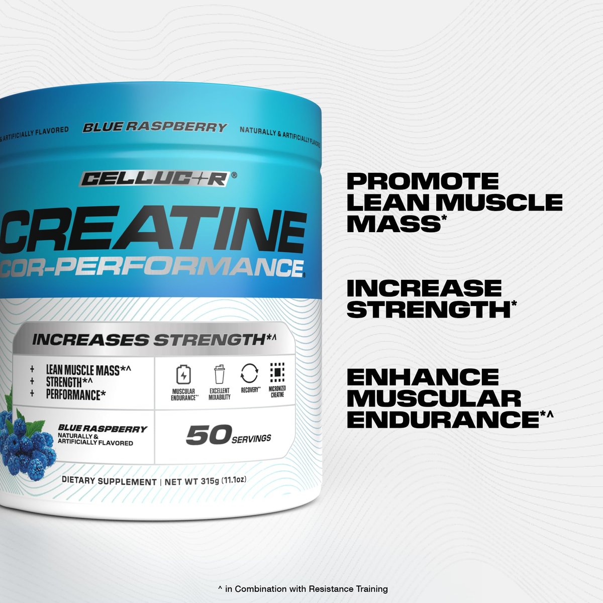 Cellucor Creatin Pulver, Blaue Himbeere – Steigert Kraft, Muskelmasse & Ausdauer, mikronisiertes Kreatin für schnelle Absorption, 5 g Kreatin pro Portion, 50 Portionen