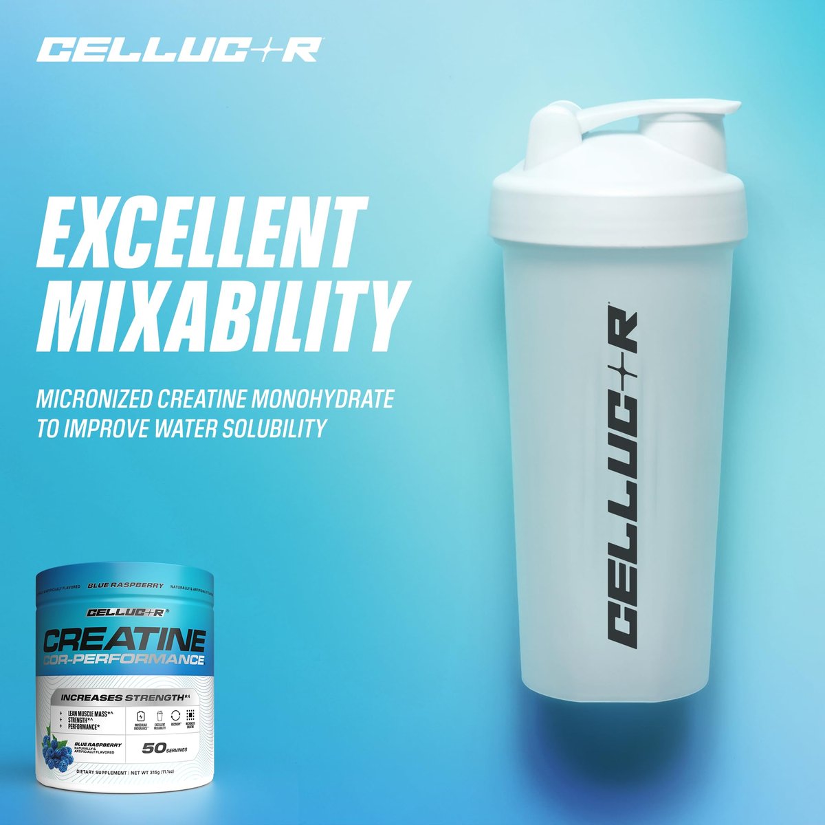 Cellucor Creatin Pulver, Blaue Himbeere – Steigert Kraft, Muskelmasse & Ausdauer, mikronisiertes Kreatin für schnelle Absorption, 5 g Kreatin pro Portion, 50 Portionen