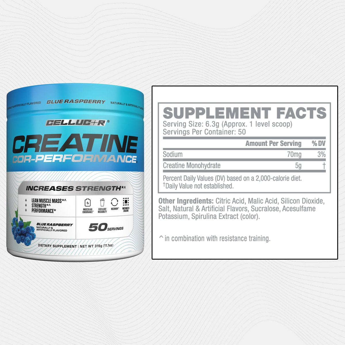 Cellucor Creatin Pulver, Blaue Himbeere – Steigert Kraft, Muskelmasse & Ausdauer, mikronisiertes Kreatin für schnelle Absorption, 5 g Kreatin pro Portion, 50 Portionen
