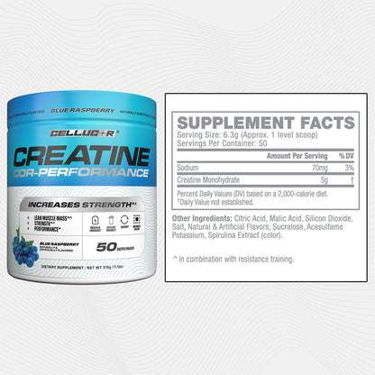 Cellucor Creatin Pulver, Blaue Himbeere – Steigert Kraft, Muskelmasse & Ausdauer, mikronisiertes Kreatin für schnelle Absorption, 5 g Kreatin pro Portion, 50 Portionen