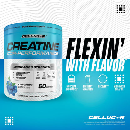 Cellucor Creatin Pulver, Blaue Himbeere – Steigert Kraft, Muskelmasse & Ausdauer, mikronisiertes Kreatin für schnelle Absorption, 5 g Kreatin pro Portion, 50 Portionen