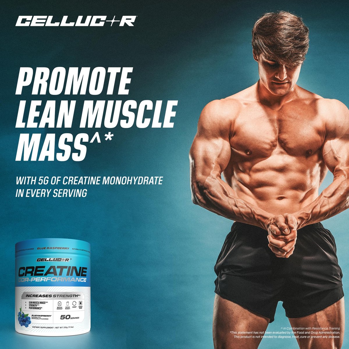 Cellucor Creatin Pulver, Blaue Himbeere – Steigert Kraft, Muskelmasse & Ausdauer, mikronisiertes Kreatin für schnelle Absorption, 5 g Kreatin pro Portion, 50 Portionen