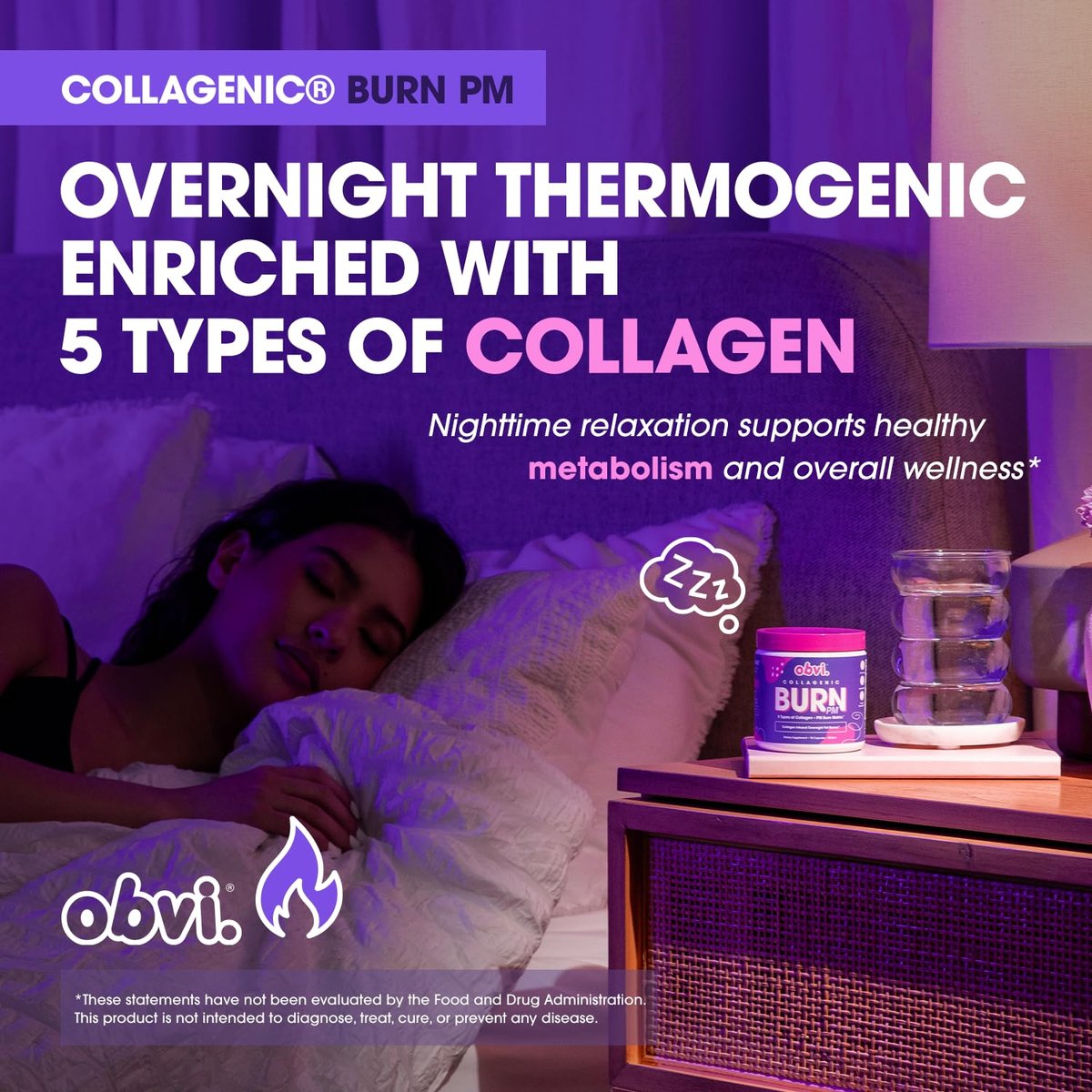 Obvi Collagenic Burn PM | Nächtliche Kollagenpeptide für Schlaf & Erholung | 5 Kollagentypen + Ashwagandha, GABA & Melatonin | CapsiBurn Stoffwechselunterstützung | 90 Kapseln | Hergestellt in den USA