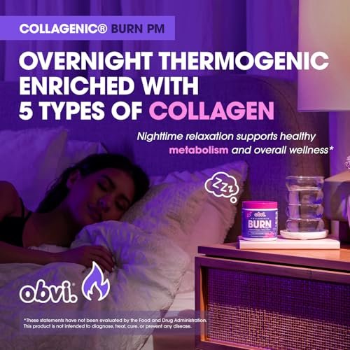 Obvi Collagenic Burn PM | Nächtliche Kollagenpeptide für Schlaf & Erholung | 5 Kollagentypen + Ashwagandha, GABA & Melatonin | CapsiBurn Stoffwechselunterstützung | 90 Kapseln | Hergestellt in den USA