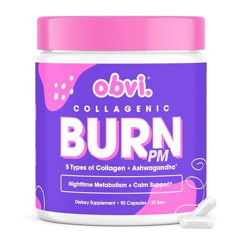 Obvi Collagenic Burn PM | Nächtliche Kollagenpeptide für Schlaf & Erholung | 5 Kollagentypen + Ashwagandha, GABA & Melatonin | CapsiBurn Stoffwechselunterstützung | 90 Kapseln | Hergestellt in den USA
