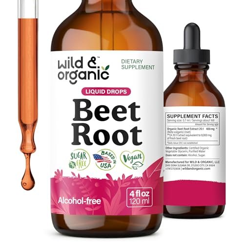 Wild & Organic Rote Bete Extrakt Tropfen - Energieunterstützung - Flüssige Rote Bete Nahrungsergänzung - 400 mg pro Portion - Mischbar mit Pulver - Vegan, Zucker- & Alkoholfrei - 118 ml